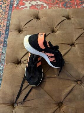 adidas Black Sneakers with Coral Accent Stripes